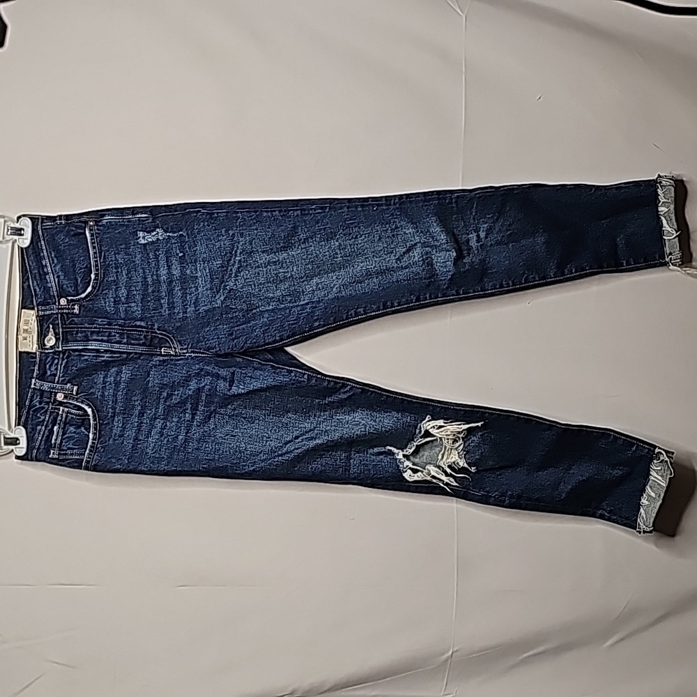 Free People we the free RARE button fly raw hem blue skinny high rise jeans 27